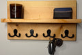 Entryway Shelf with Hooks — Natural Wood