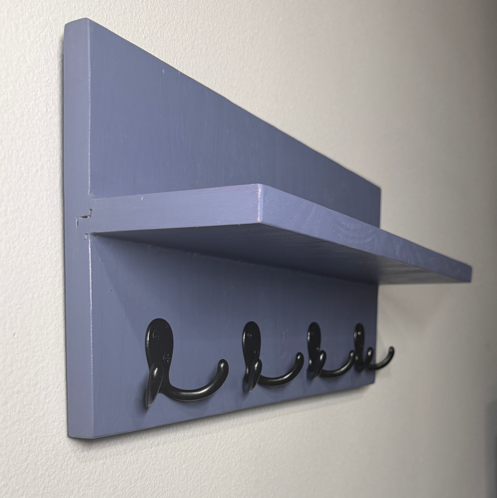 Entryway Shelf with Hooks — Blue