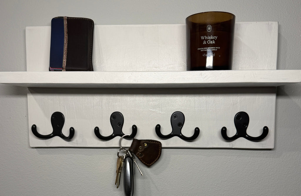 Entryway Shelf with Hooks — White