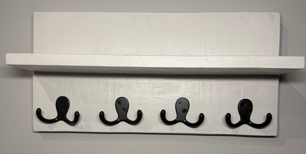 Entryway Shelf with Hooks — White