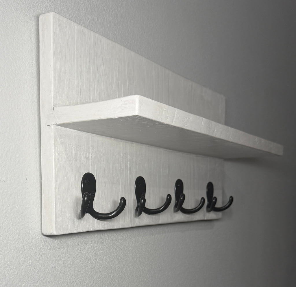 Entryway Shelf with Hooks — White