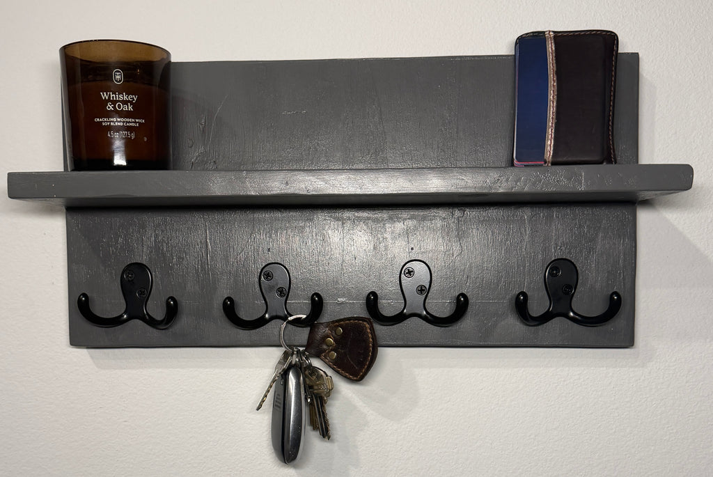 Entryway Shelf with Hooks — Gray
