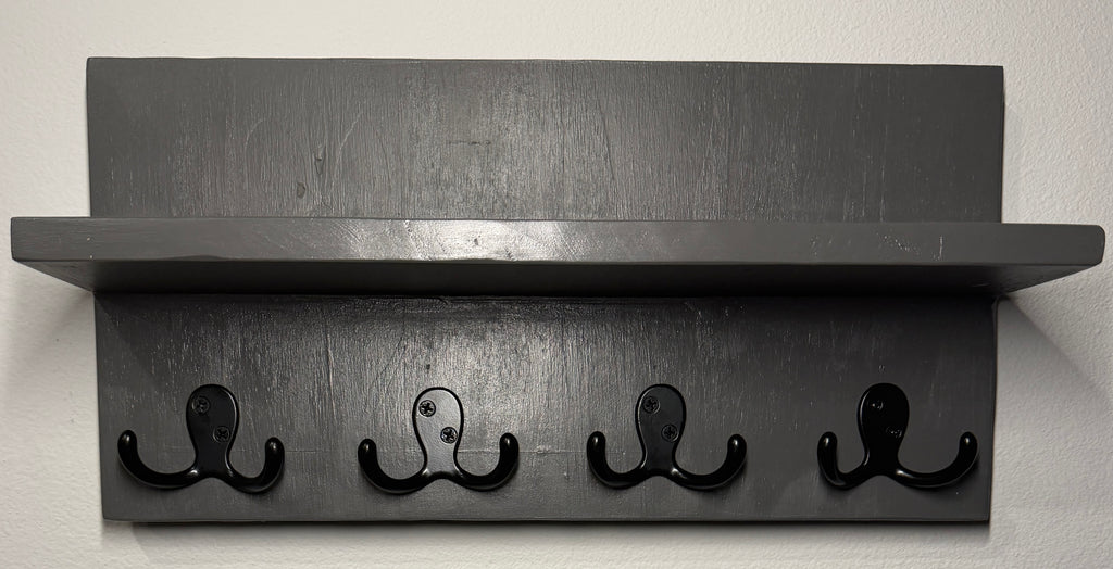 Entryway Shelf with Hooks — Gray