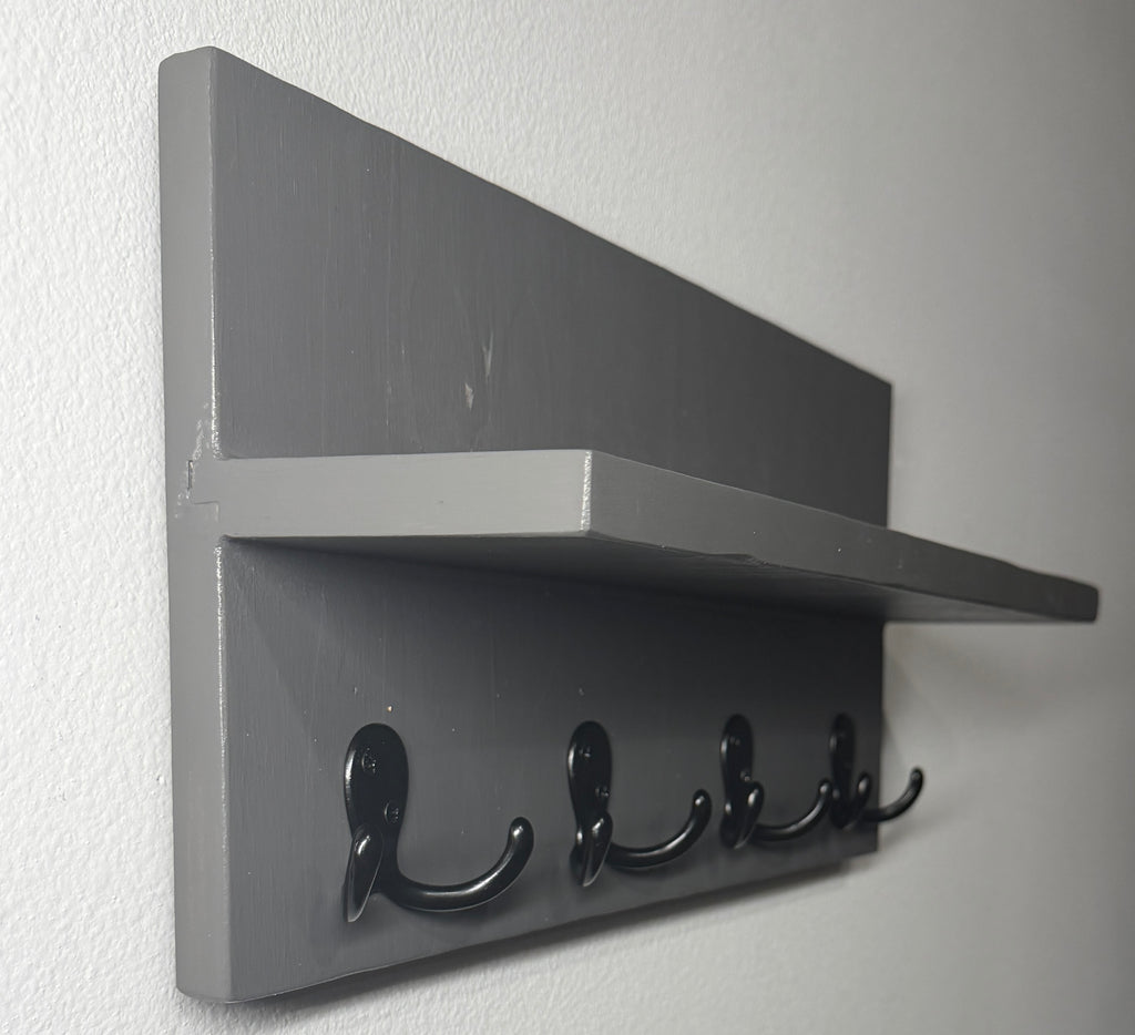 Entryway Shelf with Hooks — Gray